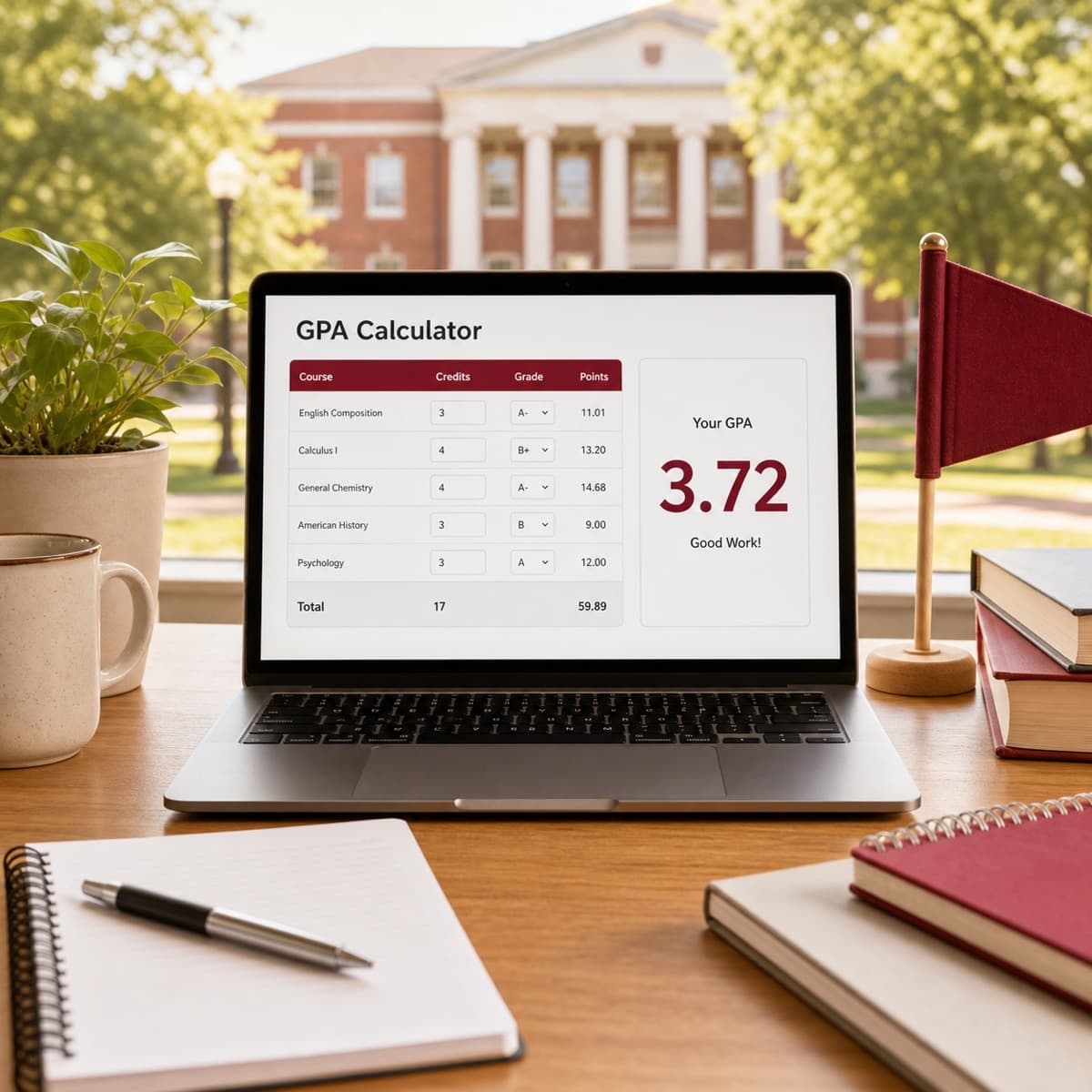 Laptop showing a GPA calculator for University of Alabama students